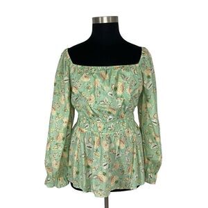 #175 Torrid NWT 3X Mint Green Top Floral Dot Long Blouson Sleeve Smocked Waist